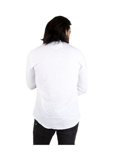 Deepsea Erkek Beyaz Yarım Düğme Gömlek 2201914 Beyaz