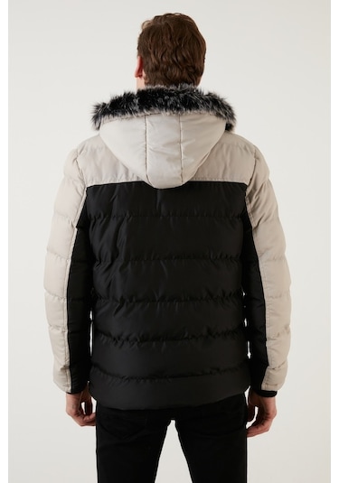 Buratti Slim Fit Çıkarılabilir Suni Tüylü Kapüşonlu Şişme Erkek Mont 5760076 Siyah-Açık Gri Buratti Slim Fit Çıkarılabilir Suni Tüylü Kapüşonlu Şişme Erkek Mont 5760076 Siyah-Açık Gri
