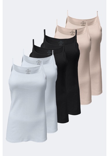 Malabadi Kadın Siyah Beyaz Ten 6 Lı Paket %100 Pamuk Ribana Ip Askılı Atlet 105-e Siyah-beyaz-ten