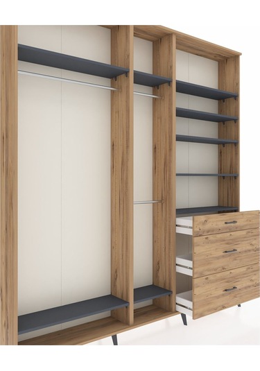 Arges Dolap 9 Raflı 3 Çekmeceli 3 Askılı 220x30x243 Çam-antrasit/çam Antrasıt/atlas Çam