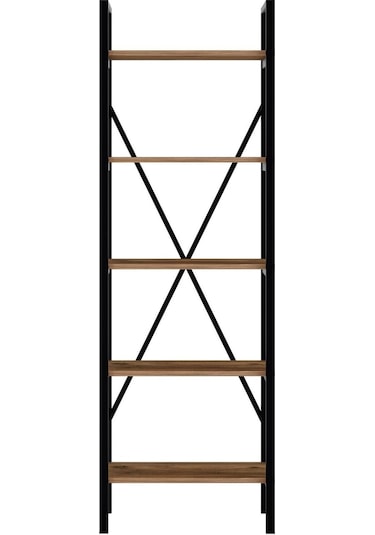 Ceramical 5 Raflı Metal Kitaplık Siyah Atlantik Çam 60 x 180 CM