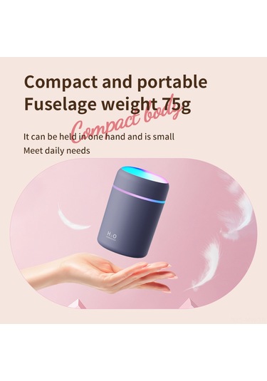 Moveevo Oto Hava Nemlendirici Aromaterapi İçin Küçük Boylu Usb Şarjlı 220ml Nano Buhar Atomizasyonu Renkli Işık Özelliği Gri