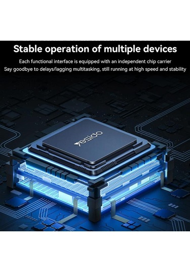 Yesido Hb27 8'i 1 Arada Tip-c 3.1 Çok İşlevli Hub Adaptör Yerleştirme İstasyonu Koyu Gri