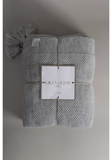 Miel Gri Kenarı Ponponlu Çift Kişilik Battaniye 200x220 37105 Gri