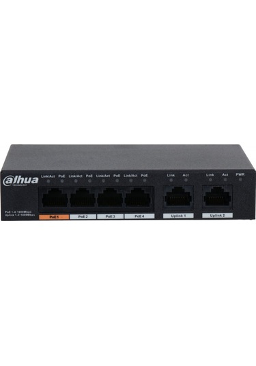 Dahua Pfs3006-4gt-60-v2, 4 Port, Gigabit, Poe 60w, 2 Port Uplink, Yönetilemez, Masaüstü Switch