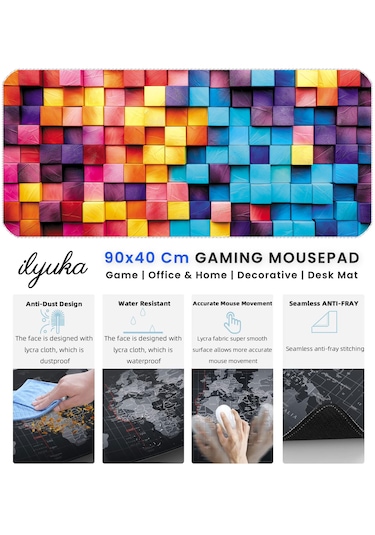 İlyuka Mousepad 90x40cm Büyük Boy Xxl Colorful Wooden Boxes