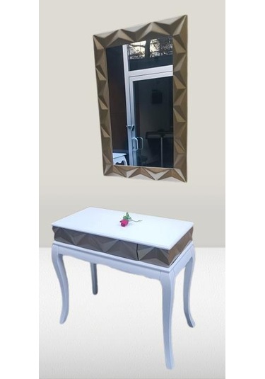 Dresuar Piramit Model90519 Kayın Lükens Ayak Mdf Tabla Ve Ayna Gold Beyaz Elyapım Beyaz