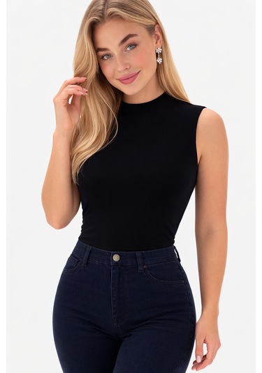 Enva Store Kadın Likralı Sıfır Kol Body Siyah