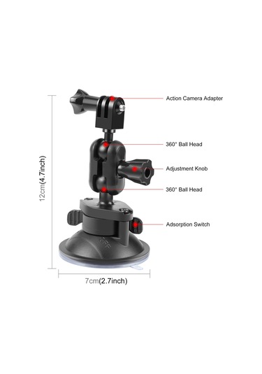 Singree Puluz Pu545b Araç Kamera Montaj Aparatı - 360 Dönebilir Çift Top Başlı Emici Askı Gopro/ınsta360 Uyumlu
