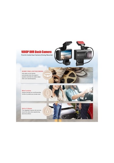 Novahub 1080p Dvr Çift Kamera Dash Kamera, Ön-iç, 3 Ekran, 170 Geniş Açılı, Gece Görüş, G-sensörü, Döngü Kaydı, Ses Kaydı