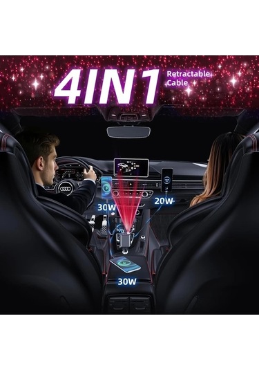 Fastbuy Dream011 Siyah Yıldızlı Atmosfer Işıklı Geri Çekilebilir Şarj Cihazı Type C Kablo, Ios Uyumlu Adaptör, Iphone Uyumlu