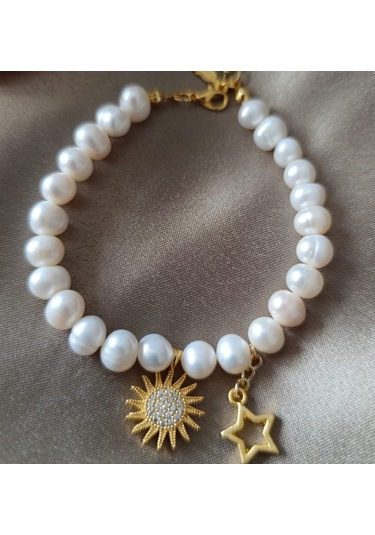 İnci Bileklik Hakiki İnci Şık Zarif Tasarım Altın Kaplama Gold