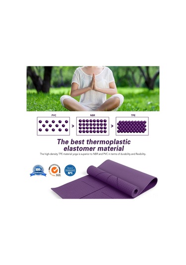 Ranyeek Tpe Materyalli Antipatlama Yoga Matı Seti - Konum Doğrulama Çizgili, 183x61cm, 6mm, Derin Mor - Taşıma Askısı Ve Ağı Çanta Dahil Çok Renkli