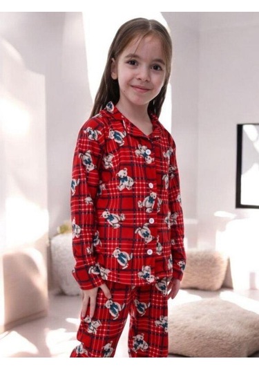 Çocuk Ayıcık Dessenli Pijama-14920 Kırmızı
