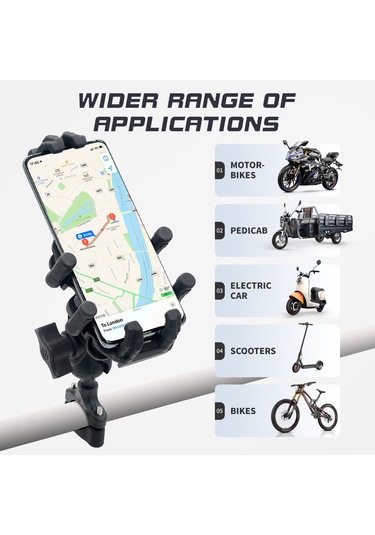 Lemestar Dayanıklı Motosiklet Telefon Tutucu - Siyah Alüminyum Alaşımlı Ve Naylon Siyah