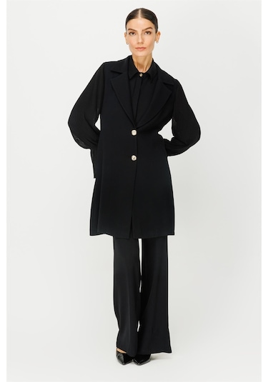 Kolu Pilise Detaylı Ceket Pantolon Takım Siyah-siyah Siyah