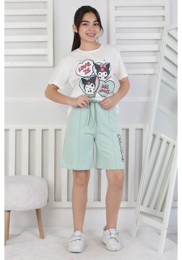 Love Is Kız Çocuk Üst Süprem Alt 2 İp Şort Takım Su Yeşili