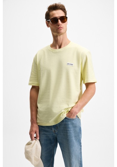 Grımelange Noır Erkek%100 Organik Pamuk Bisiklet Yaka Kısa Kol Regular Sarı T-shirt Sarı