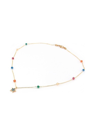 Mavi Taşli Yildiz Renkli Boncuklar Kadin Kolye  Q0326 Mavi