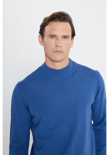 AC&Co / Altınyıldız Classics Erkek İndigo Standart Fit Normal Kesim Yarım Balıkçı Yaka Triko 4A4923100005INDS İndigo