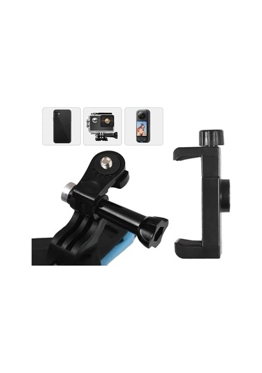 Prepare Kask Alt Çene Bağlantı Aparatı Ve Kayışı Aksiyon Kamera Ve Telefon Tutucu Set Mavi - Siyah