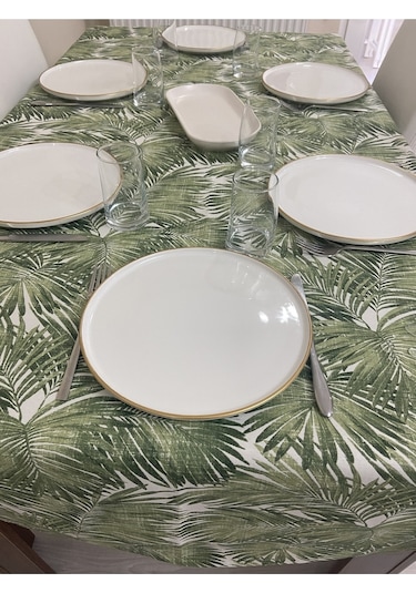 Sıvı Geçirmez Dertsiz Masa Örtüsü Yeşil Bambu Desenli