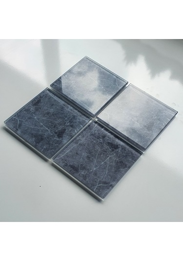 Decorita Cam Bardak Altlığı Gri Mermer Görünümlü 4'lü Takım 10 x 10 CM Gri