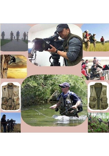 Suntek Erkekler Outdoor Çok Cepli Yelek Fly Fishing Photography - Çöl Kamuflajı Çok Renkli