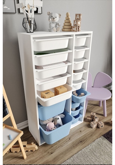 %100 Mdf - Xl Duo 16 Sepetli Oyuncak Dolabı Mavi
