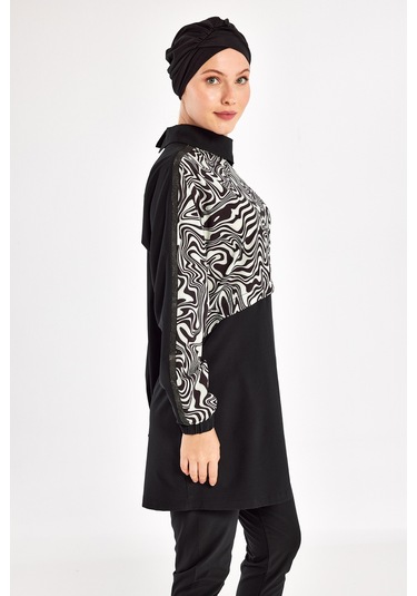Spor Likra Tam Kapalı Tesettür Mayo Zebrı 1224 Siyah Siyah01 Siyah
