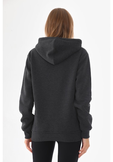 Everest Everst Kapüşonlu 3 İplik Şardonlu Cepli Sweatshirt Antrasit Antirasit