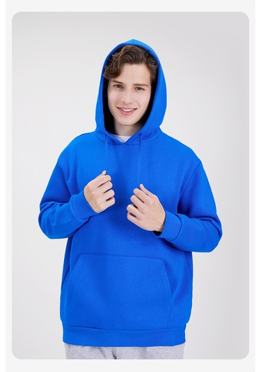 Erkek Polar Kapüşonlu Sweatshirt Düz Renk Günlük Sweatshirt Kızıl