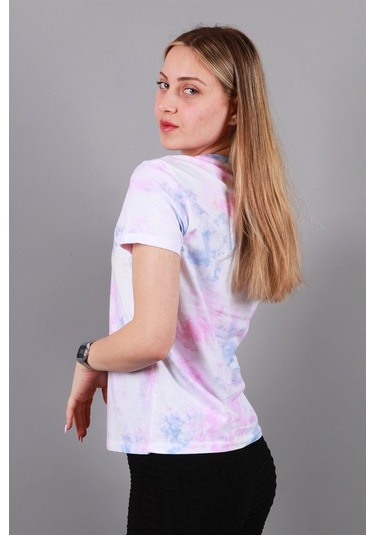 Kadın Bisiklet Yaka T-Shirt Tşört Pembe