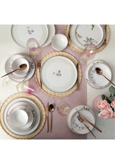 Keramika Purple Bloom Nordıc Yemek Takımı 24 Parça 6 Kişilik 22431-32 Çok Renkli