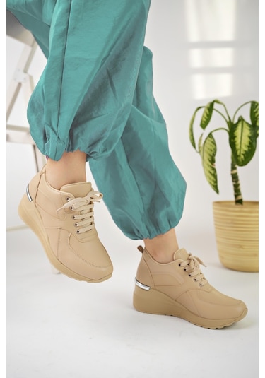 Muggo Nepal Garantili Kadın Ortopedik Yüksek Taban Günlük Bağcıklı Sneaker Spor Ayakkabı 001