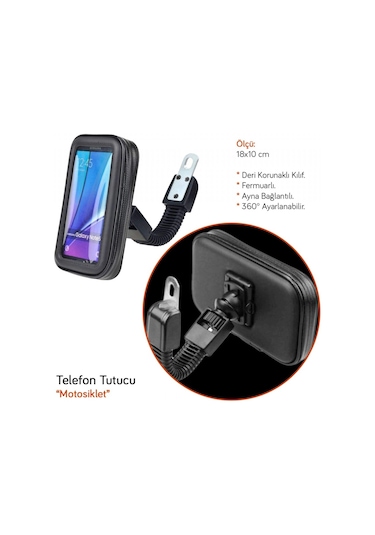 Carub Motosiklet Telefon Tutucu Deri Fermuarlı 18x10 Cm Br5901964