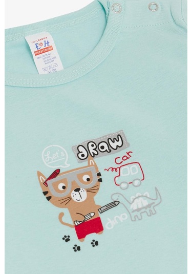 Breeze Erkek Bebek Çıtçıtlı Zıbın Body Ressam Kedicik Baskılı 9 Ay-3 Yaş, Su Yeşili-su Yeşili Su Yeşili