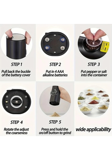 Honeybeeshop 1 Adet Siyah Tekli Paket Akıllı Algılama Elektrikli Öğütücü Tuz Ve Biber Öğütücü Pratik Dayanıklı Mutfak İçin Siyah Tekli Paket