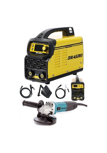 Dragro DRG-200kynk Technology Sarı Çift Kartlı 200 Amper Invertör Kaynak Makinası 3000W Taşlama 2li Set