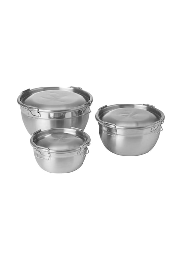 Cıklıd Çelik Saklama Kabı Seti, Paslanmaz Çelik, 3'lü Set Metalik