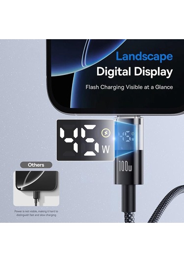 Baseus Display 100w Type-c'den Type-c'ye Hızlı Şarj Kablosu, Uzunluk:2 M