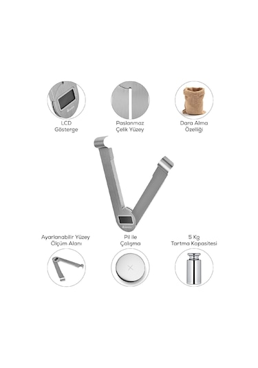 Karaca Gastro Scale 1001 Ekranlı Inox Mutfak Tartısı 5kg Kapasite