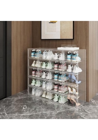 Novahub Şeffaf 3 Adet Ayakkabı Saklama Kutusu, Havalandırma Deliği, İstiflenebilir, Plastik, Modern Tasarım Şeffaf