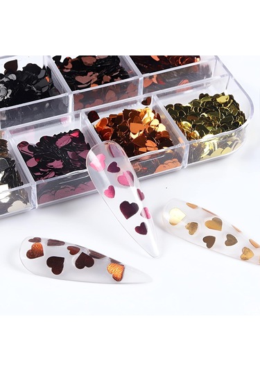 Metalik Renkli Kalpler Tırnak Süsleme Folyo Pulları Mix Nail Art