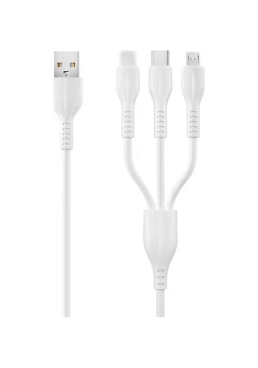 1 Metre Beyaz Silikon Şarj Kablosu - 2a Hızlı Şarj - İos Uyumlu/type C/micro-b Uçları - Veri Transferi Yok