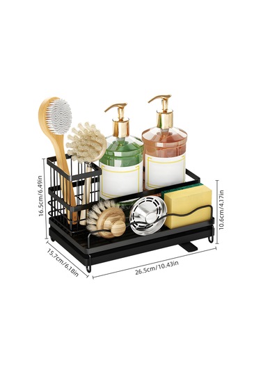 Yaozixa Paslanmaz Çelik Mutfak Sünger Tutucu - Ayarlanabilir Su Çıkışlı Ve Çıkarılabilir Fırça Askılı Siyah