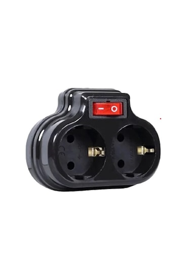 Priz Mutlusan İkili Anahtarlı Topraklı 2'li Fiş-priz Düz Siyah