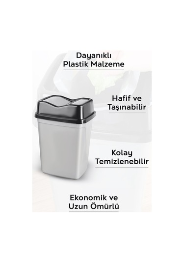Çift Kapaklı Kelebek Çöp Kovası - Tezgah Üstü Banyo Mutfak Ofis Çöp Kovası 2,5 Litre Gri