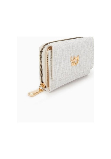 Dokulu Kumaş Detaylı Cüzdan - Krem Krem