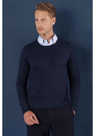 Tr 858 Slim Fit Lacivert Klasik Triko Lacivert